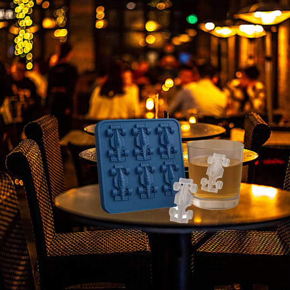 Formula Racing Car Ice Mold F1 Ice Mold, Silicone Racing Car Jelly Mold, 6-Cavity 3D Race Car Tumbler Ice Cube Tray Baking Tool