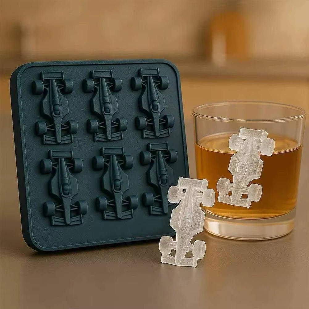Formula Racing Car Ice Mold F1 Ice Mold, Silicone Racing Car Jelly Mold, 6-Cavity 3D Race Car Tumbler Ice Cube Tray Baking Tool