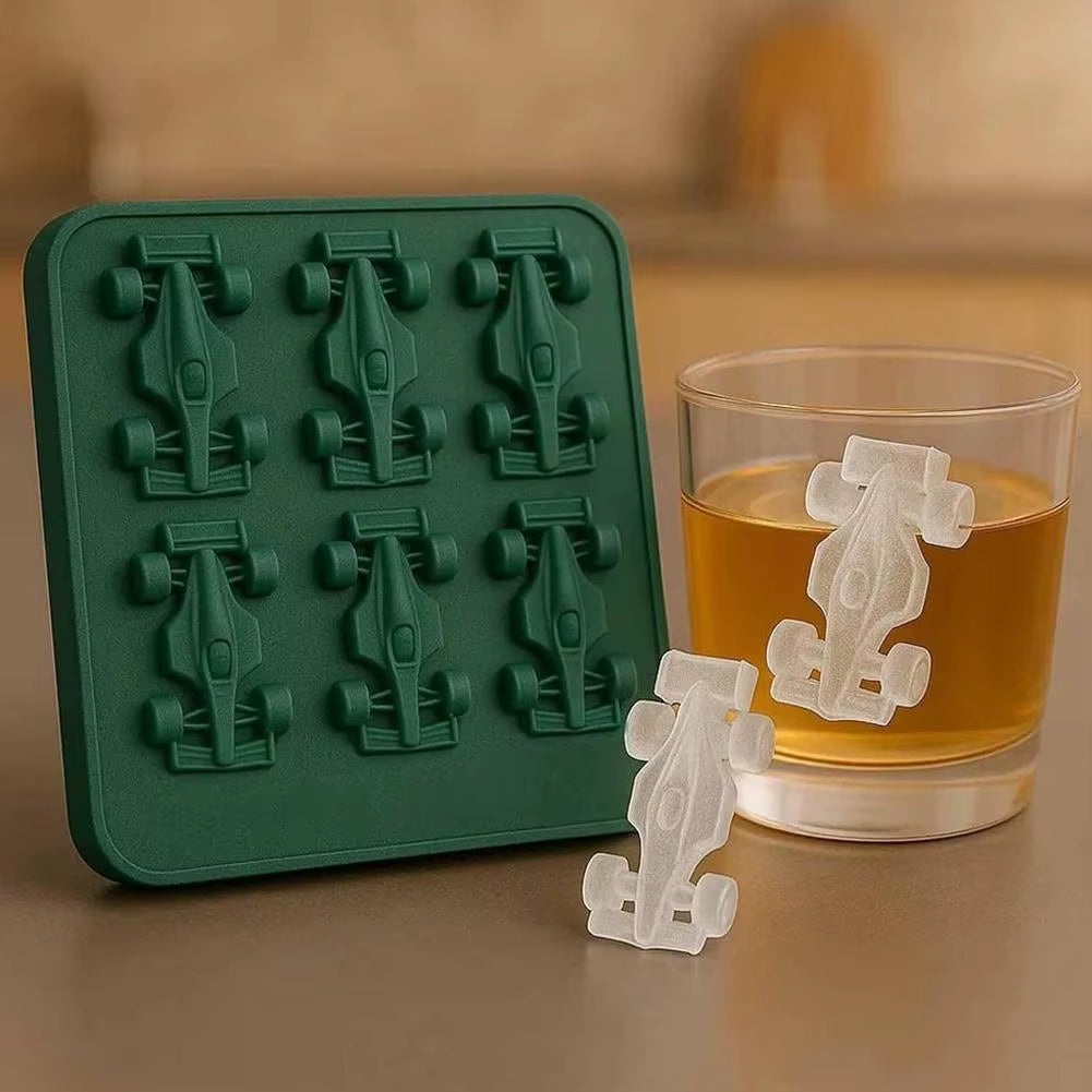 Formula Racing Car Ice Mold F1 Ice Mold, Silicone Racing Car Jelly Mold, 6-Cavity 3D Race Car Tumbler Ice Cube Tray Baking Tool